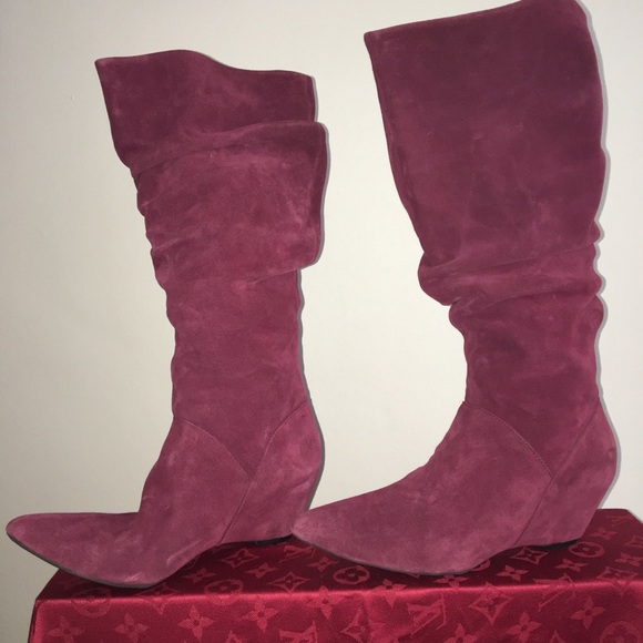 Burgundy Suede Mid Calf Boot - Picture 2 of 8